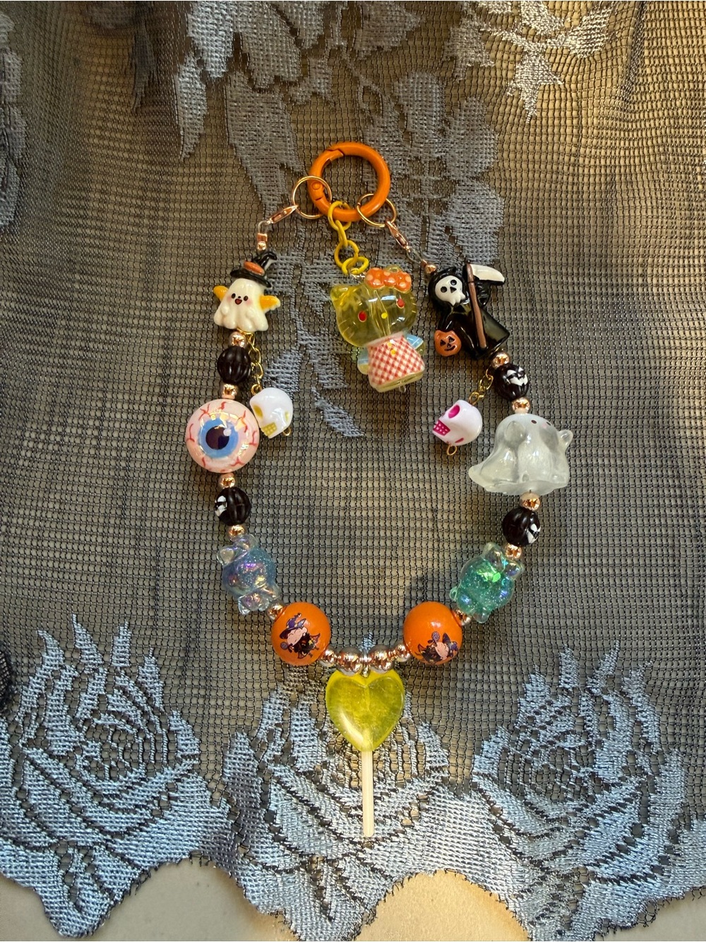 Halloween Charm Beaded Keychain with Hello Kitty